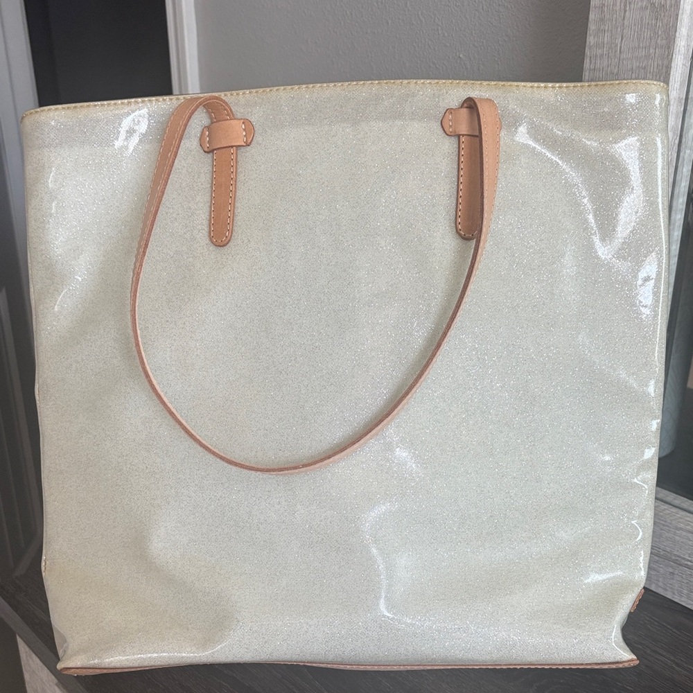 Consuela Shimmering Cream Tote with Black Floral Design - Picture 6 of 10